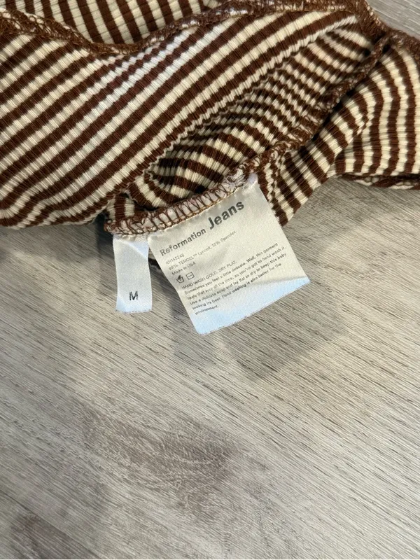 Reformation Brown & White Striped Bodysuit Size Medium - Image 6