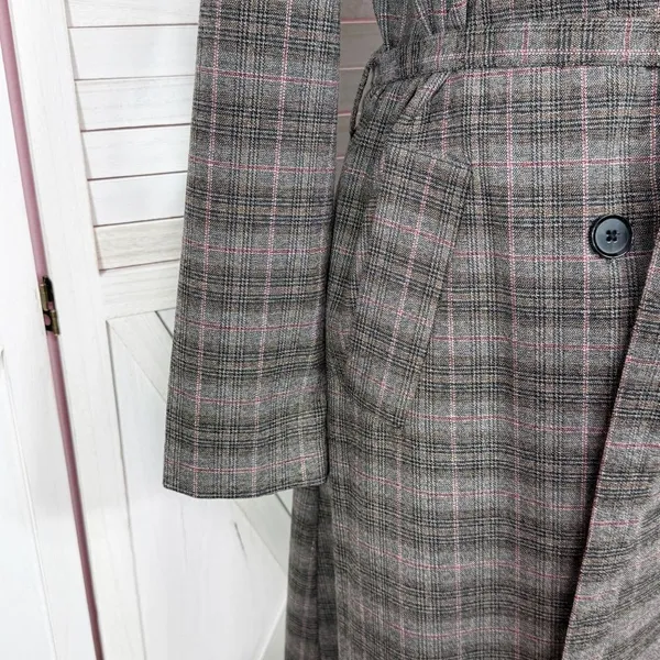 Jennifer Lopez Trench Coat Women Large Grey Plaid Double Breasted Lightweight‎ - Image 10