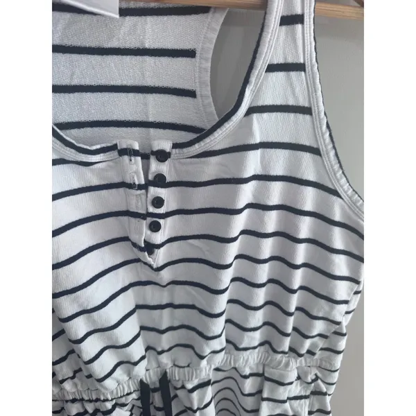 Serra Womens Striped Romper Large White and black Cotton Henley Racerback Lounge - Image 3