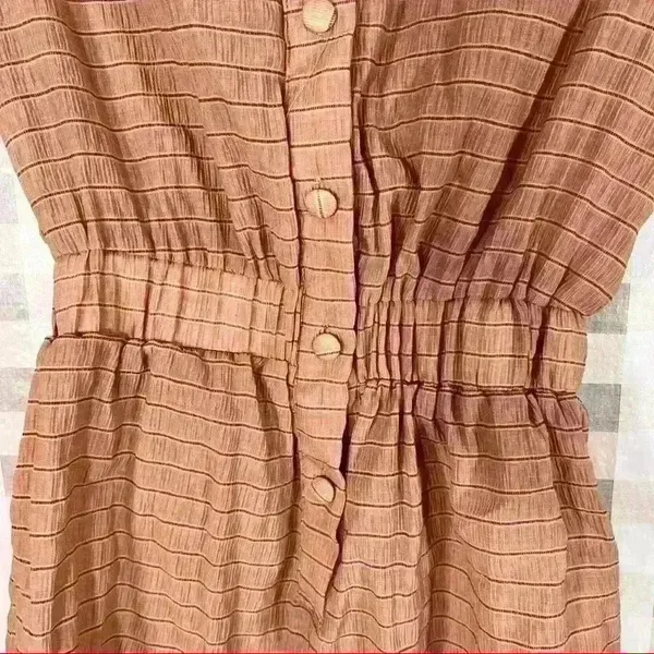 PRETTY LITTLE THING Women RomperSz 4 Small Button Up Brown Stripe Femine Chic - Image 6