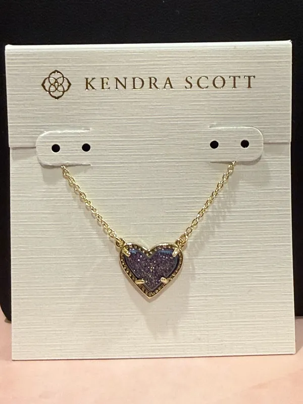 Kendra Scott | Gold Plated & Purple/Blue Heart Druzy Necklace - Image 2