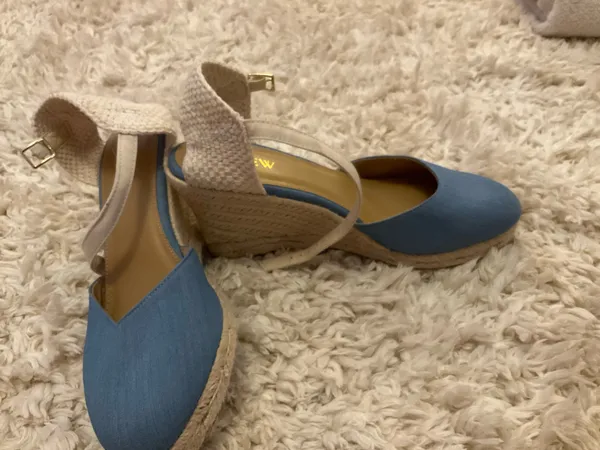 Blue Tan Cream Knit Wedge J.Crew Woven Espadrille Platform Sandal Heels - Image 2