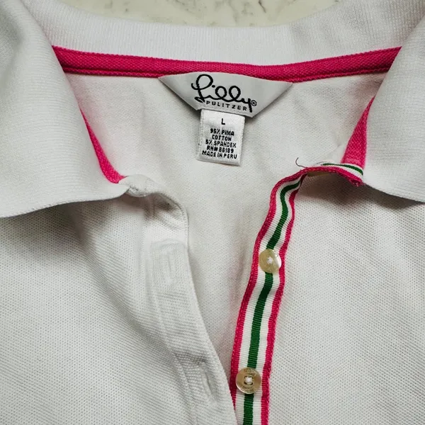 Lilly Pulitzer Womens Sleeveless Pima Cotton Polo Shirt White L Tennis Golf‎ Vtg - Image 4