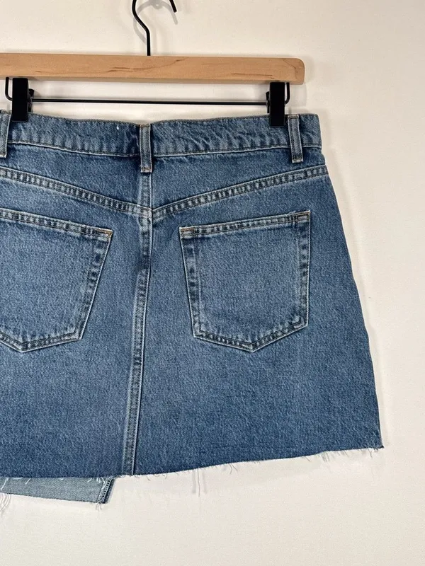 NEW Reformation Womens Mini Skirt Blue Ellie Asymmetric Denim Organic Cotton 28 - Image 7