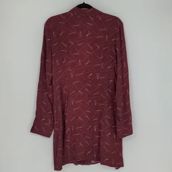 Modcloth A Cut Above Average Shirt Dress Size 12 Burgundy Scissors Hair Stylist‎ - Image 12