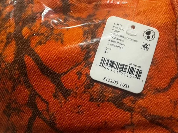 NWT Free People Movement Final Call Printed Hoodie- Tree Camo Neon Orange Contents 70% Cotton, 30% Polyester No refunds returns or cancellations - Image 6