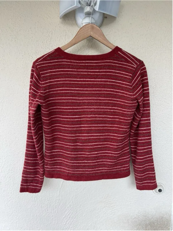 VTG Old Navy Red Striped V Neck Button Cardigan Sweater Wool Blend Prep Academia - Image 3