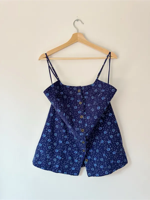 Free People Maddie Printed Tunic Navy Floral Spaghetti Strap Top - Image 3