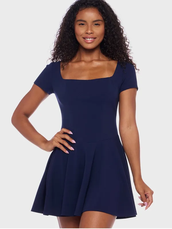 NWT B Darlin Juniors Navy Scuba Crepe Square-Neck Fit & Flare Dress Size 9/10 - Image 4