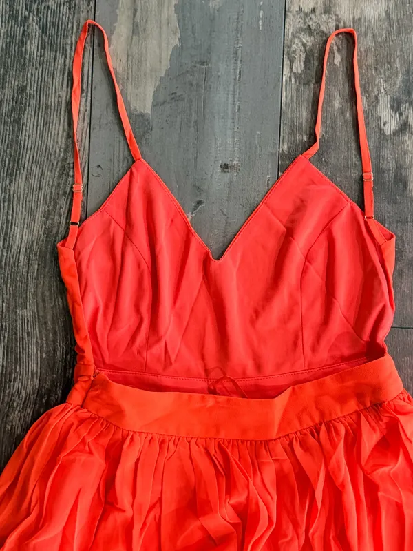 Coral Spaghetti-Strap Maxi Dress with High Side Slit - Image 2