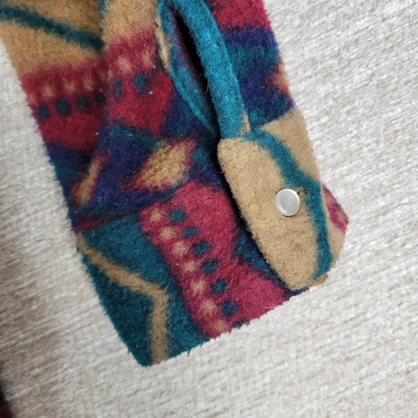 Vtg Aztec Southwest Fleece Shacket Womens Size Sm Red Green Pearl Button Up - Image 15