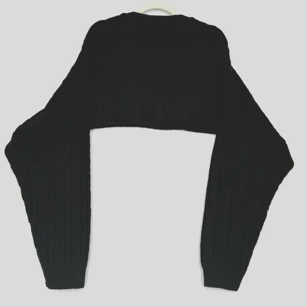PrettyLittleThing Cable Knit Shrug Sweater Women’s S Black Extreme Crop Bolero - Image 2