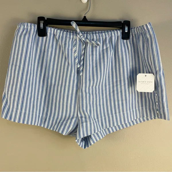 Altar'd State High Rise Blue White Striped Pajama Lounge Shorts Cotton NWT XXL - Image 5
