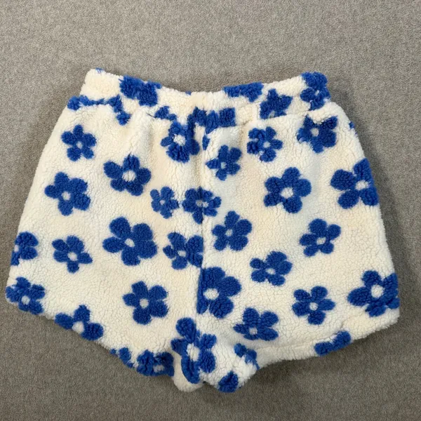 Day + Moon Size Small Cream Blue Floral Sherpa Fleece Lounge Shorts High Rise - Image 7