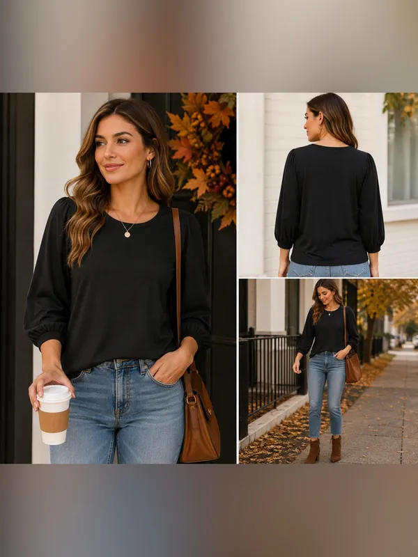 Madewell Black Puff Sleeve Top Women’s Large Alpaca Blend 3/4 Sleeve - Image 2