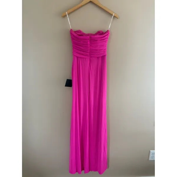 Lulus Epitome of Allure Hot Pink Mesh Strapless Ruched Maxi Dress Size Medium - Image 4