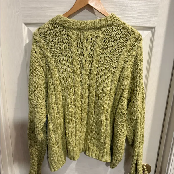aerie Lime Green Cable Knit Crewneck Sweater - Image 6