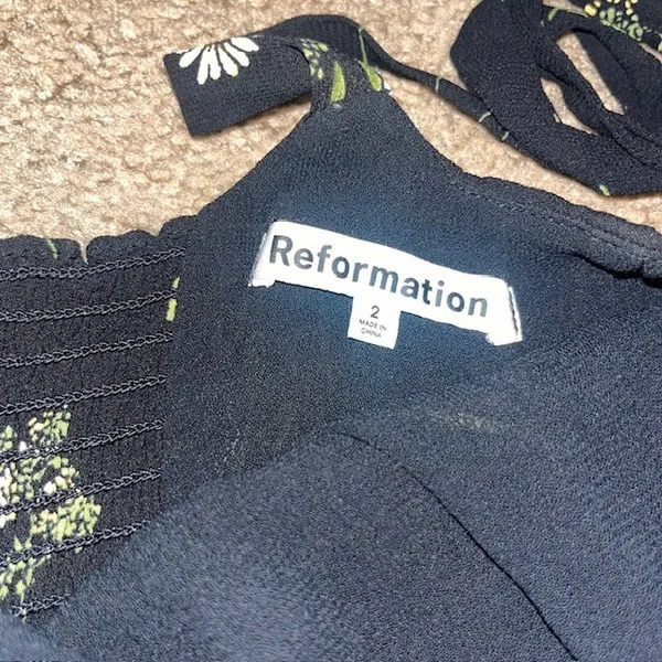 Reformation Besse Floral‎ Tie Strap Midi Dress Black 2 - Image 9