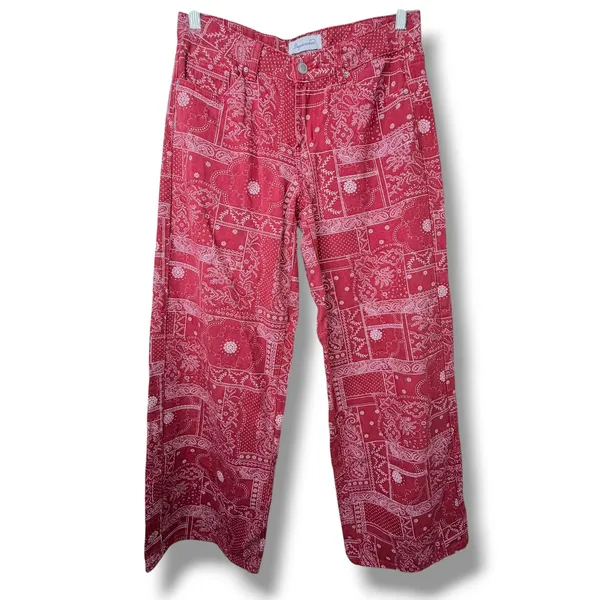 Daydreamer LA Red Bandana Patchwork Low Rise Baggy Relaxed Fit Denim Jeans 7/28 - Image 2