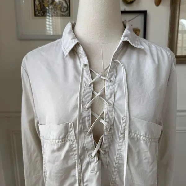 Free People Under Your Spell Cream Lace Up Tunic Top $108 M - Image 3