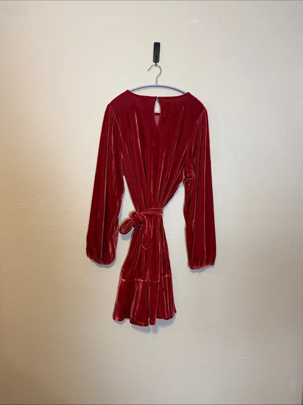 J. Crew Velvet Berry Sangria Toe Waist Wrap Mini Dress Size XL‎ - Image 7