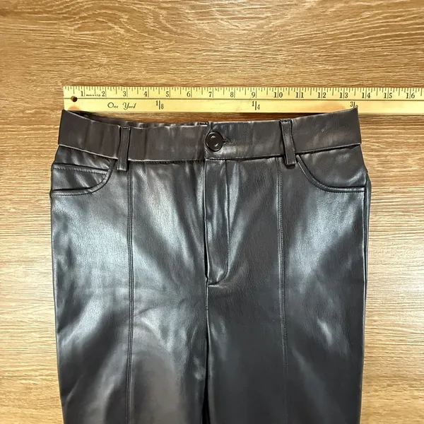 Zara Women's M Black Faux Leather Pants High Rise Slim Leg Pull On Stretch Edgy - Image 3