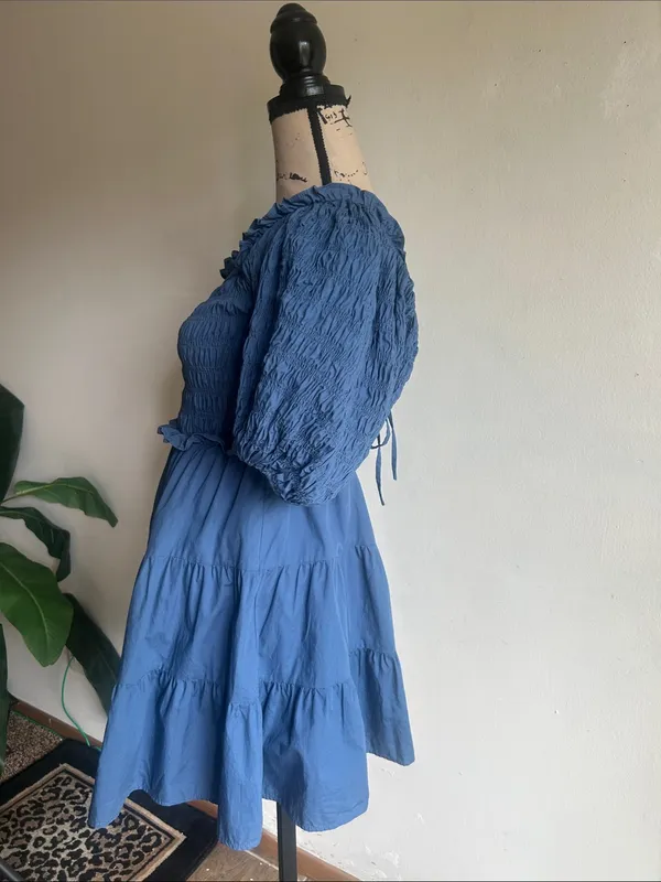 AUREUM Mini Fit And Flare Smocked Blue Dress Size Small - Image 5