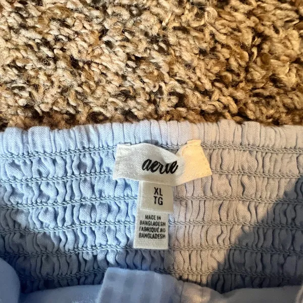 Aerie Light Blue Ruffle Strap Button Front Smocked Back Cotton Crop Top XL NEW‎ - Image 2