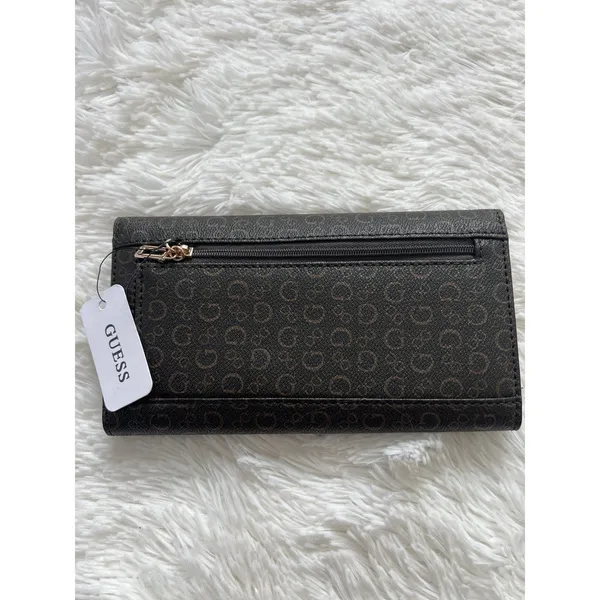 NWT GUESS Brown G Logo Print Trifold Wallet Snap Organizer Triangle Plaque - Image 4