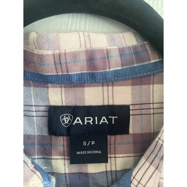 Ariat Plaid Button‎ Down Womens Size S Purple Blue Western Long Sleeve Cotton - Image 4