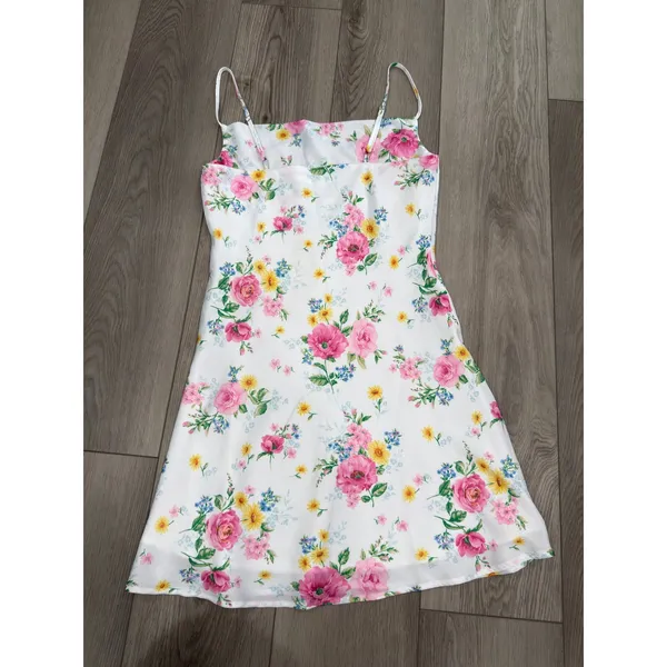 Altar'd State Girly Floral Pink Cowl Neck Satin Casual Mini Dress XS - Image 7