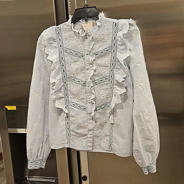Sézane 💕💕 Irma Shirt ~ Light Blue/Ecru FR 34 = US 2 - Image 12