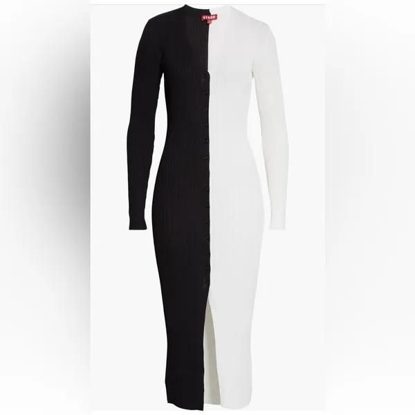 STAUD Shoko Sweater Midi Dress in Black White size Small $165 Colorblock - Image 5