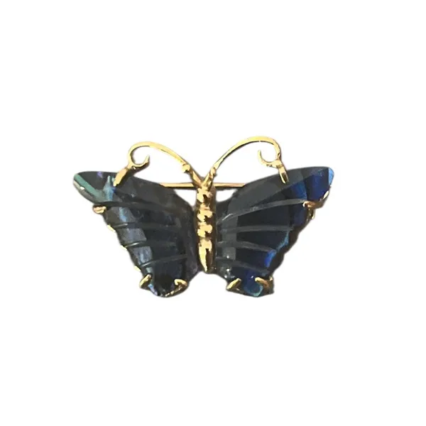 Vintage Estate Butterfly Brooch & Lapel Hat Stick Pin 2 Pc. Set Gold Tone Metal - Image 2