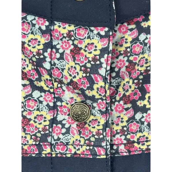 Denim & Company M Quilted Blue Floral Print Puffy Vest Pocketed Snap Button - Image 3