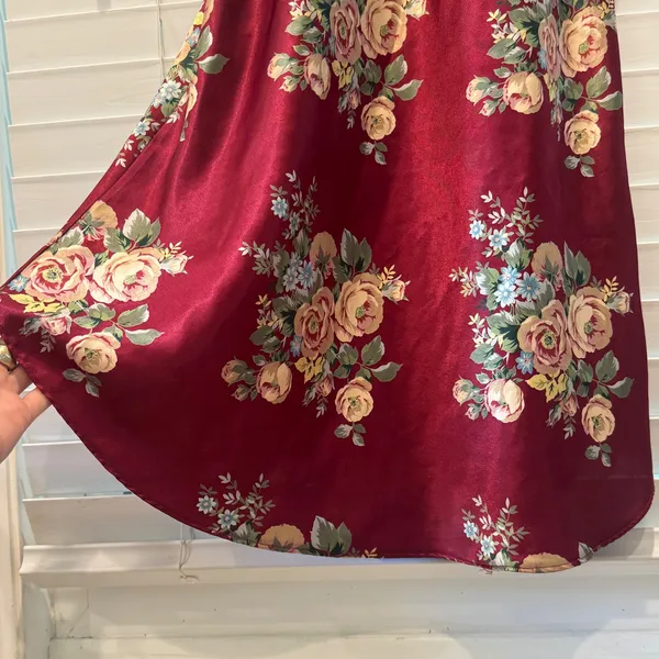 Kathryn Floral Satin Burgundy Mini‎ Slip Dress vintage Lingerie Approx Sz s - Image 4