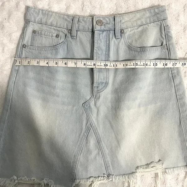 Free People Light Wash Going Rogue Distressed Raw Hem Denim Mini Skirt 27 - Image 7
