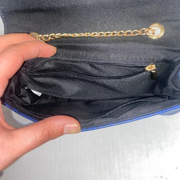 Women's Blue Black Snakeskin Faux Leather Gold-Chain Strap Purse Shoulder Bag - Image 8