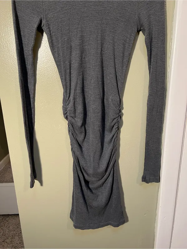 Stateside Women’s Sz XS Kate Ribbed Dress Bodycon Midi Length Dark Gray Long Slv - Image 3