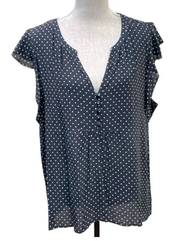 Sanctuary Paloma Polka Dot Blouse XL Navy Flutter Sleeve Split Neck Top - Image 2
