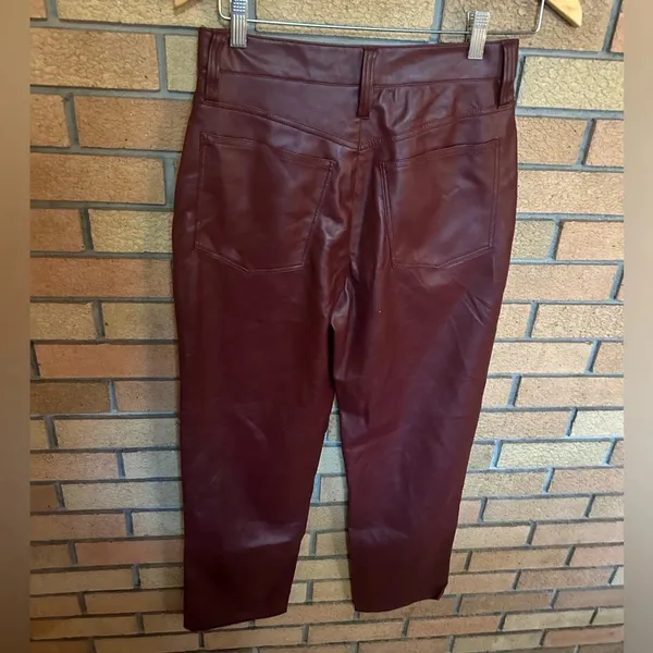 Madewell Perfect Vintage Straight Leg Jean Faux Leather Dark Red Size 26 - Image 6