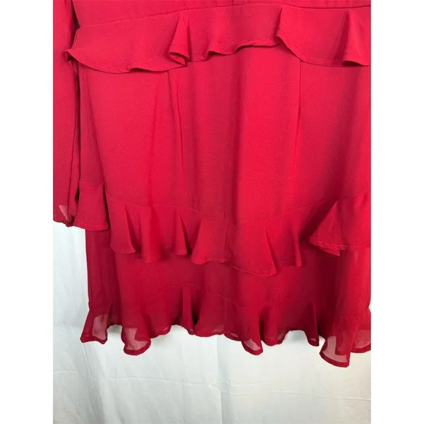 Trixxi Dress Womens M Red Chiffon Ruffle Tiered Mini V-Neck Long Sleeve - Image 6