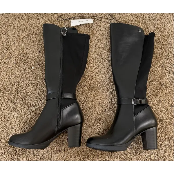 NWT Anne Klein Rissa Knee High Boots 7 Black Block Heel Riding Women - Image 2