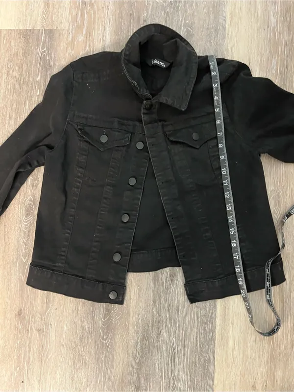 d.jeans Denim Jacket Womens Medium Black Stretch Cropped Trucker Button Front - Image 12