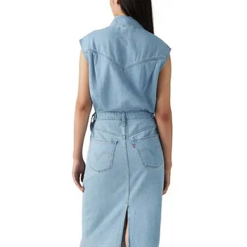 Levi's Denim Dress Women XS Blue NWT Sleeveless Midi Button Front Pockets - Image 5