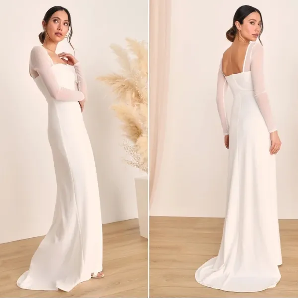 LULUS Bridal Wedding Elegant Chic Long Sleeve Mermaid Gown NWOT - Image 2
