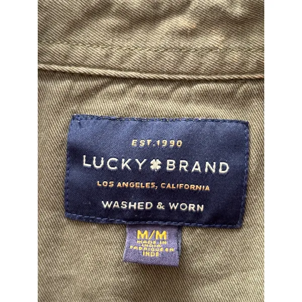 Lucky Brand Utility Shirt Size Medium Olive Green Snap Front Cotton Twill Top - Image 7