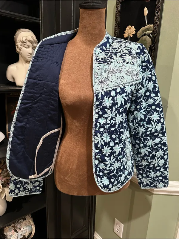 Anthropologie Leifsdottir Blue Floral Quilted Boho Jacket – Size 8 - Image 13