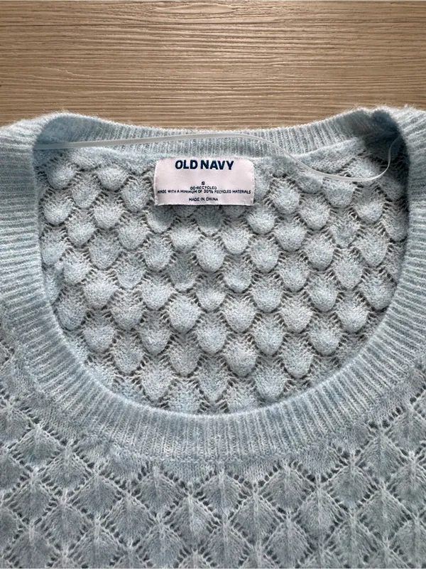Old Navy Pale Blue Diamond Knit Crewneck Sweater - Image 2
