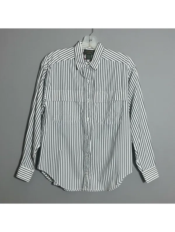 Charter Club Petites 4 Grey White Striped Cotton Button Up Shirt Business Casual - Image 2